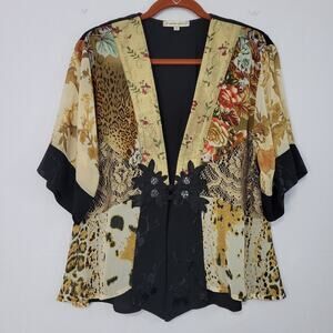 Vintage Spencer Alexis Mixed Print Kimono Jacket size S 90s Y2K Witchy Boho USA